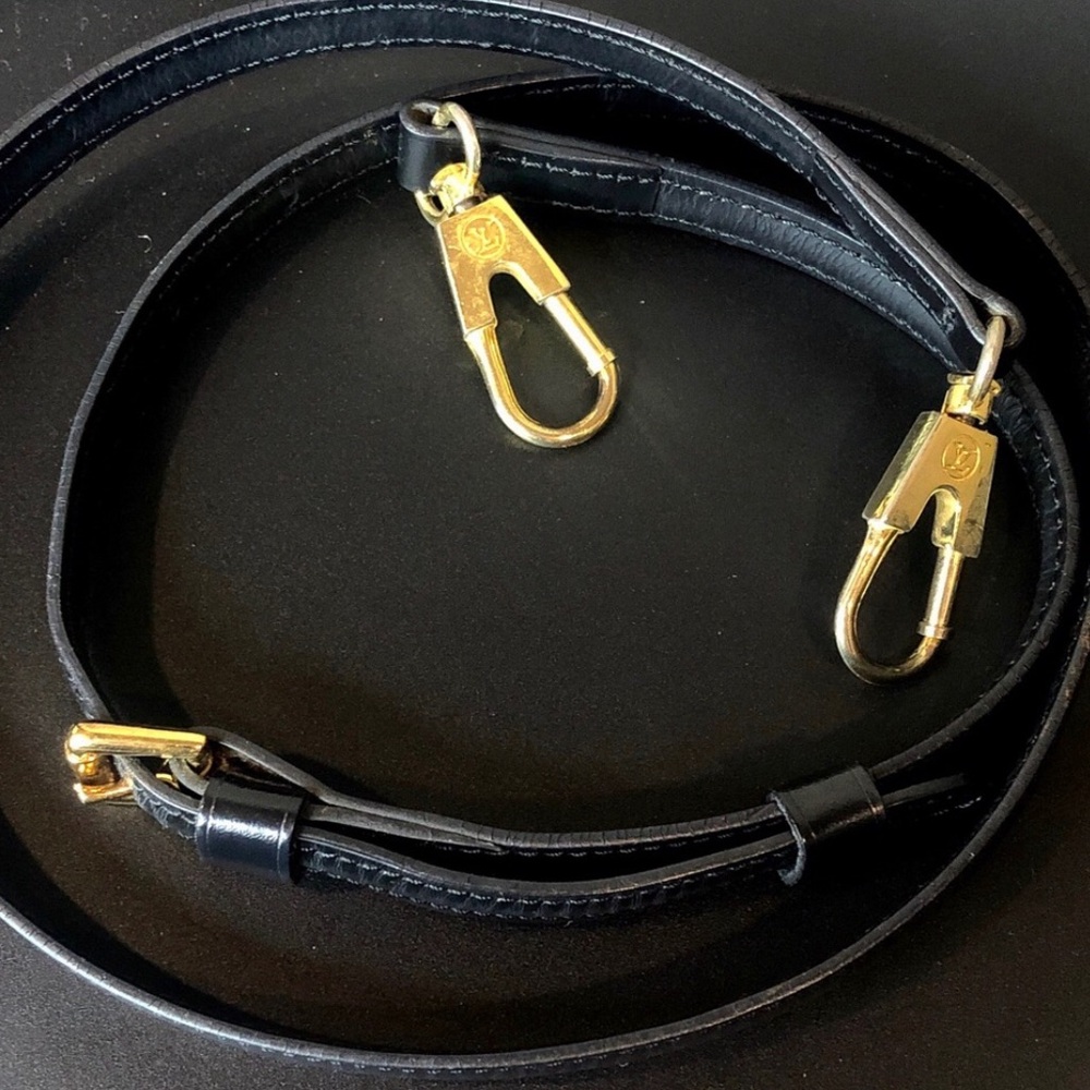 LOUIS VUITTON Adjustable Black Leather Strap with Gold Hardware - Picture 2 of 16